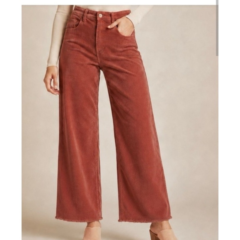Billabong Free FallWomen SZ 28 rust Corduroy Wide Leg Cropped Pants Fall Boho